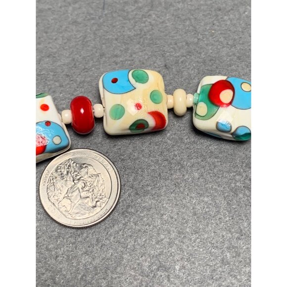 Colorful Lampwork Bead Squares with Red & Blue Dots 13 beads - Picture 8 of 12